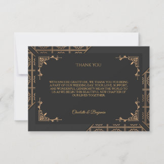 Tarjeta de agradecimiento de boda elegante de oro