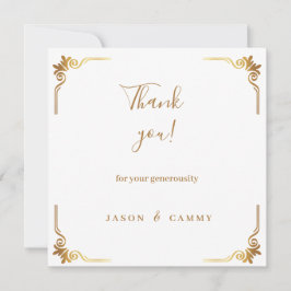 Tarjeta de agradecimiento de boda elegante de oro