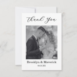 Tarjeta de agradecimiento de boda elegante en blan