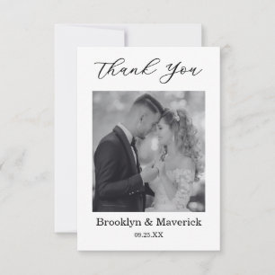 Tarjeta de agradecimiento de boda elegante en blan