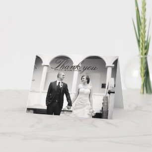 Tarjeta de agradecimiento de boda elegante en blan