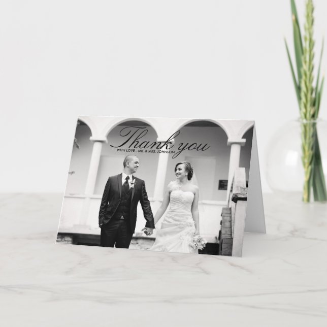 Tarjeta de agradecimiento de boda elegante en blan (Anverso)