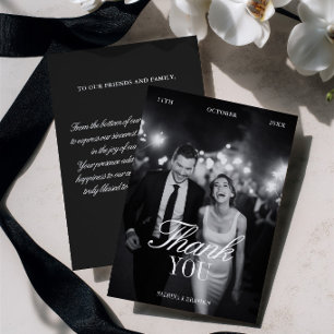 Tarjeta de agradecimiento de boda elegante en blan