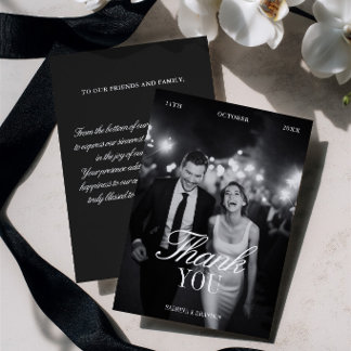 Tarjeta de agradecimiento de boda elegante en blan