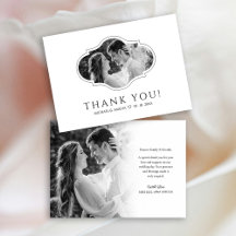 Tarjeta de agradecimiento de boda elegante en blan