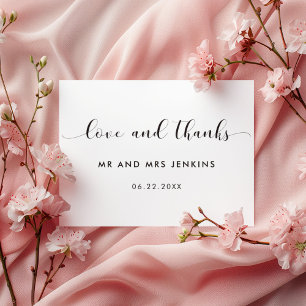Tarjeta de agradecimiento de boda elegante en blan
