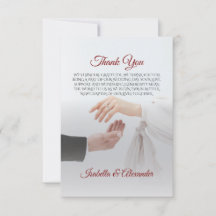 Tarjeta de agradecimiento de boda elegante en blan