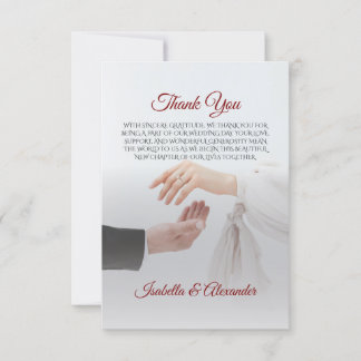 Tarjeta de agradecimiento de boda elegante en blan