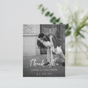 Tarjeta de agradecimiento de boda elegante en blan