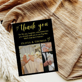 Tarjeta de agradecimiento de boda elegante en negr
