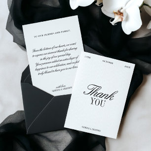Tarjeta de agradecimiento de boda elegante en negr