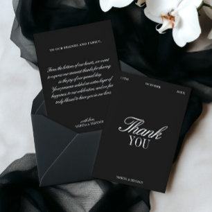 Tarjeta de agradecimiento de boda elegante en negr