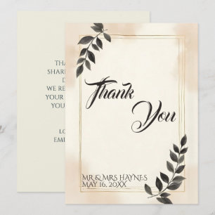 Tarjeta de agradecimiento de boda elegante hoja ve