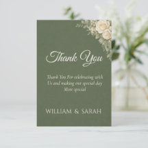 Tarjeta de agradecimiento de boda elegante verde s