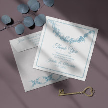 Tarjeta de agradecimiento de boda en azul polvo To