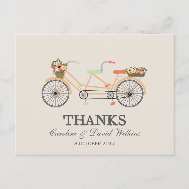 Tarjeta de agradecimiento de boda en bicicleta tán (Anverso)