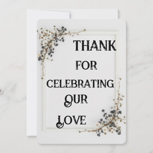 Tarjeta de agradecimiento de boda en blanco y negr (Anverso)