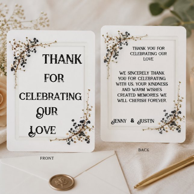 Tarjeta de agradecimiento de boda en blanco y negr (Subido por el creador)