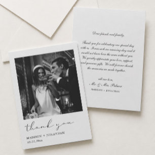 Tarjeta de agradecimiento de boda en blanco y negr