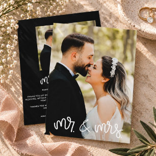 Tarjeta de agradecimiento de boda en blanco y negr