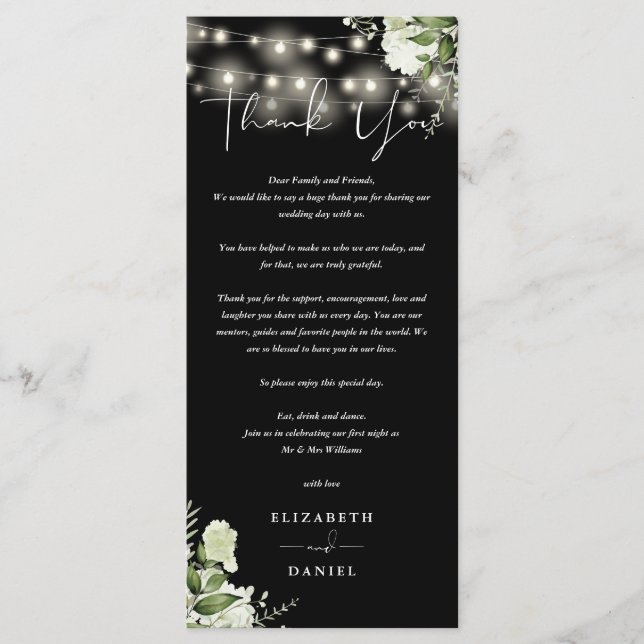 Tarjeta de agradecimiento de boda en blanco y negr (Anverso)