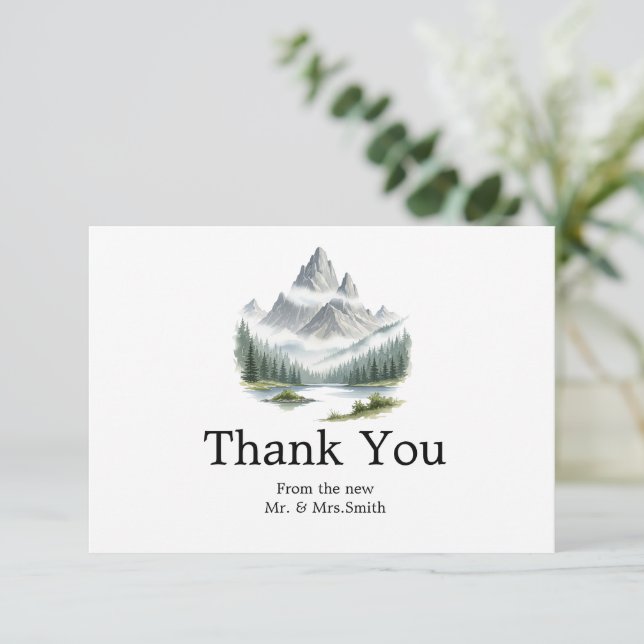 Tarjeta de agradecimiento de boda en bosque rústic (Anverso de pie)
