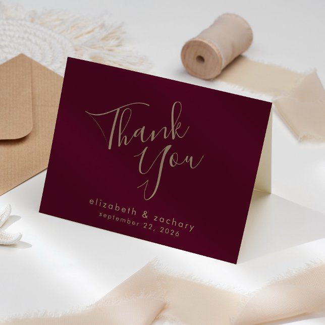 Tarjeta de agradecimiento de boda en burgundy y or (Subido por el creador)