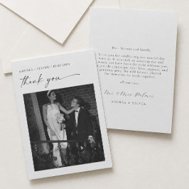 Tarjeta de agradecimiento de boda en caligrafía en
