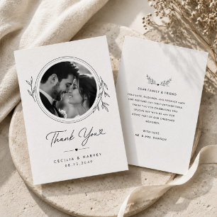 Tarjeta de agradecimiento de boda en círculo botán