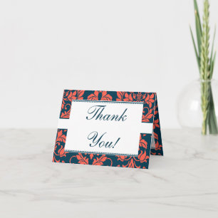 Tarjeta de agradecimiento de boda en damasco azul