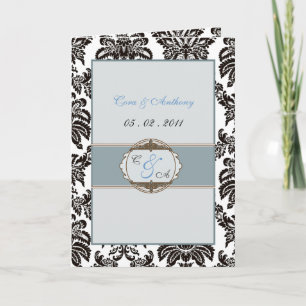 tarjeta de agradecimiento de boda en damasco azul 
