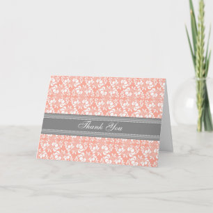 Tarjeta de agradecimiento de boda en damasco gris