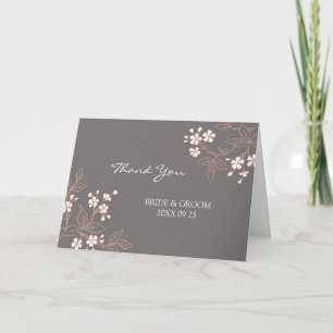 Tarjeta de agradecimiento de boda en damasco gris
