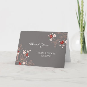 Tarjeta de agradecimiento de boda en damasco gris