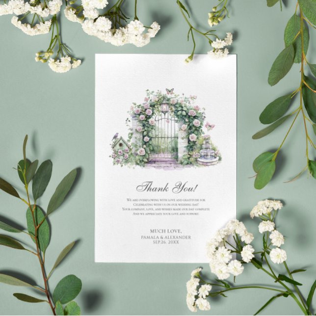 Tarjeta de agradecimiento de boda en el jardín (Subido por el creador)