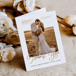 Tarjeta de agradecimiento de boda en guión cursivo