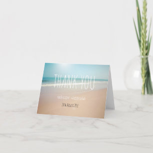 Tarjeta de agradecimiento de boda en la costa