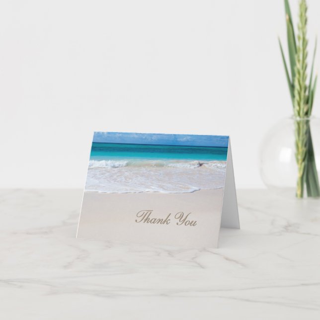 Tarjeta de agradecimiento de boda en la playa blan (Anverso)