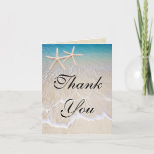 Tarjeta de agradecimiento de boda en la playa con 