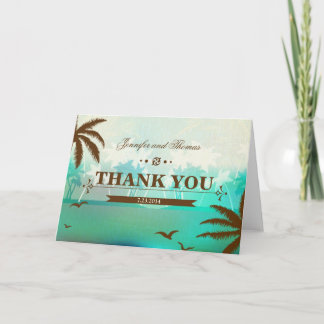 Tarjeta de agradecimiento de boda en la playa escé