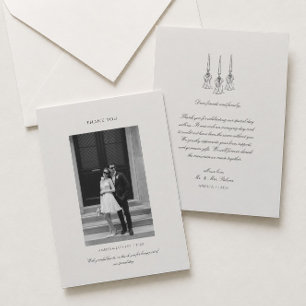 Tarjeta de agradecimiento de boda en negro y marfi