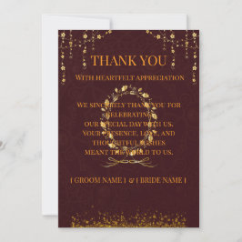 Tarjeta de agradecimiento de boda en oro granate |
