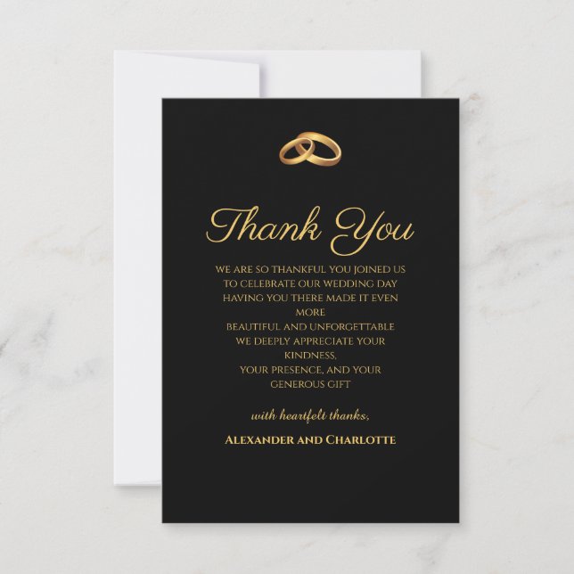 Tarjeta de agradecimiento de boda en oro negro (Anverso)