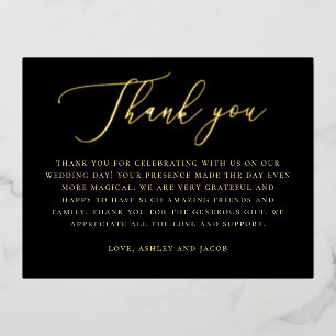 Tarjeta de agradecimiento de boda en oro negro   T