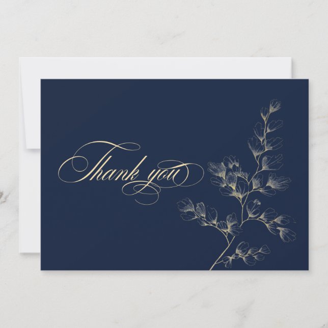 Tarjeta de agradecimiento de boda en oro y azul ma (Anverso)