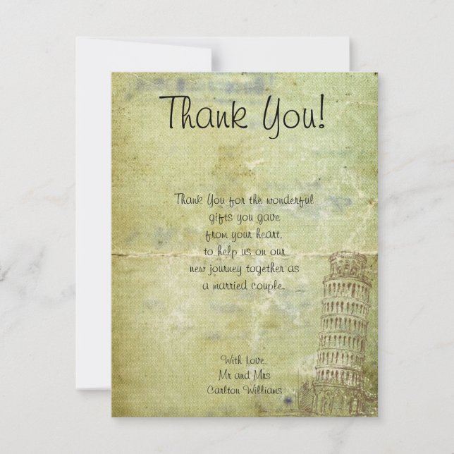 Tarjeta de agradecimiento de boda en Pisa Flat (Anverso)