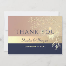 Tarjeta de agradecimiento de boda en rosa dorado y