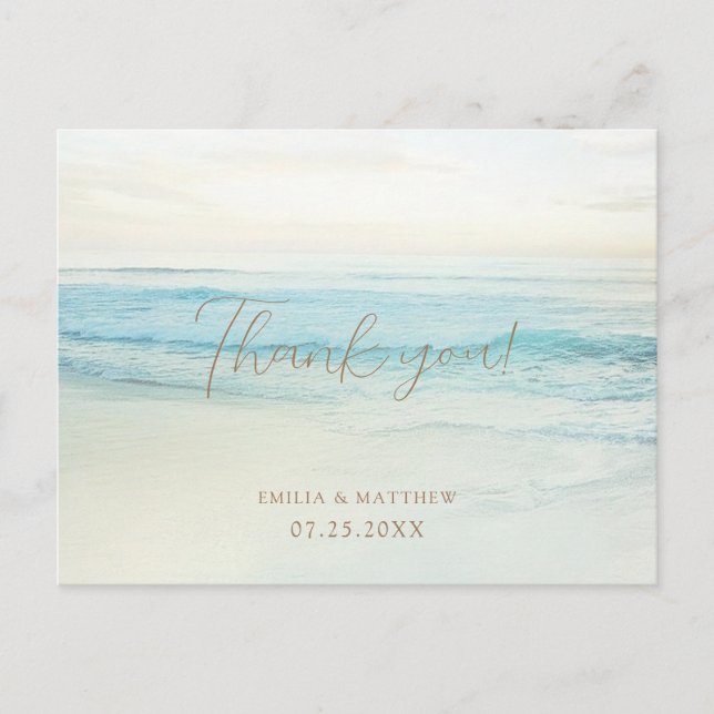 Tarjeta de agradecimiento de boda en Sunset Beach (Anverso)