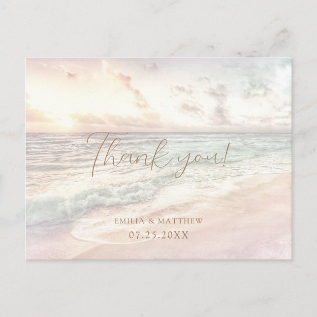 Tarjeta de agradecimiento de boda en Sunset Beach (Anverso)