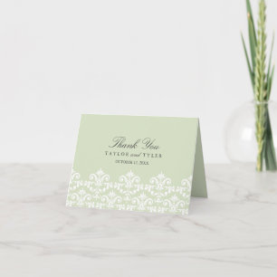 Tarjeta de agradecimiento de boda en verde damasco